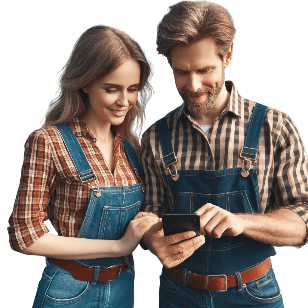 To bønder ser på en smarttelefon sammen